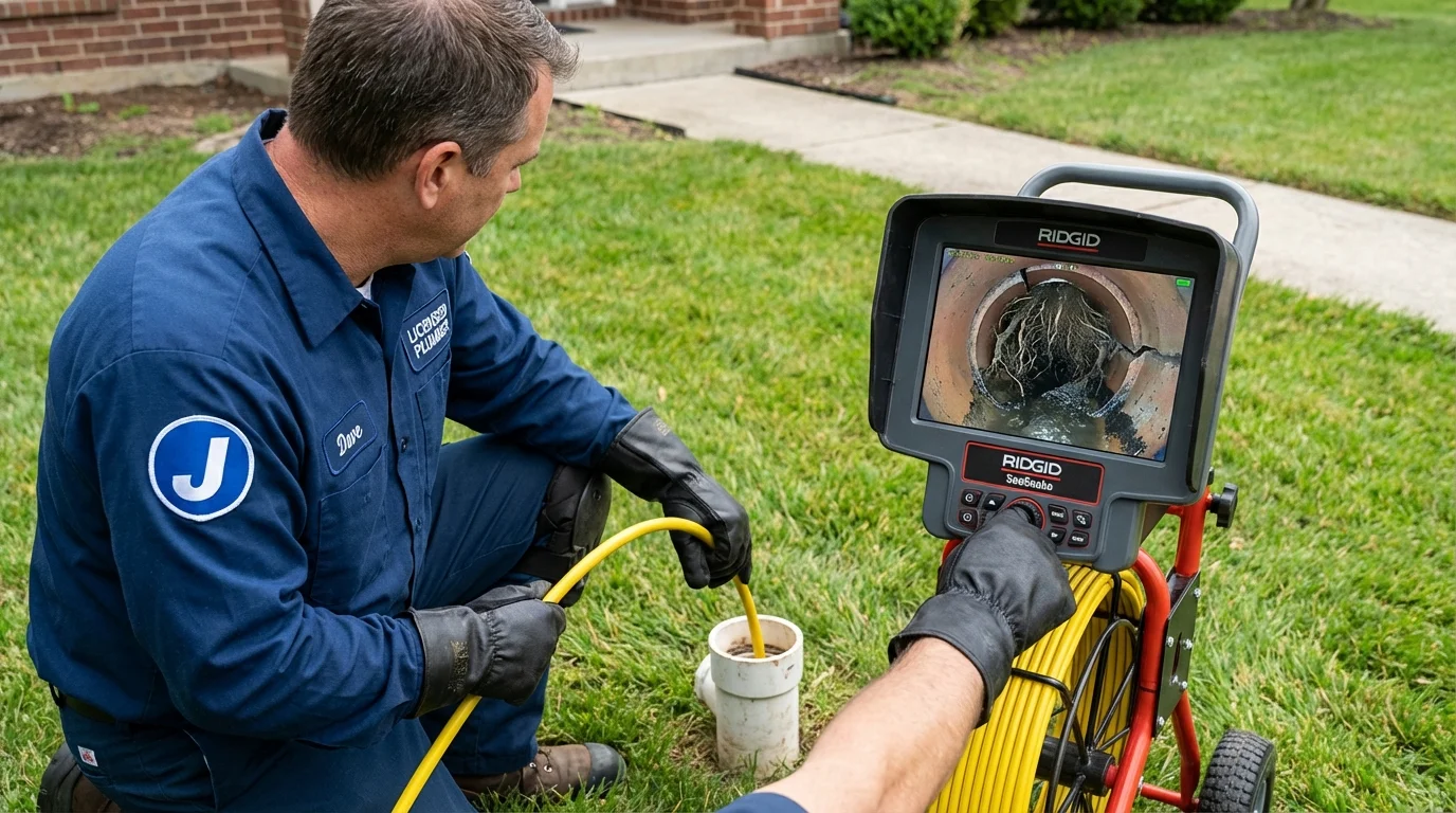 Sewer camera inspection being performed by Johns Plumbing LLC in Churubusco